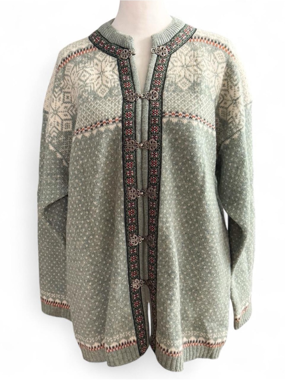 Vintage Squaw Valley Wool Cardigan Nordic Fair Isle Clasp Front M